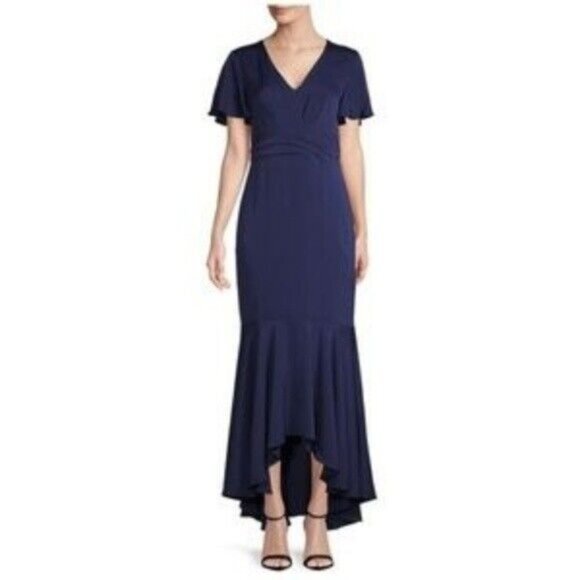 Anthropologie Dress 8 Blue‎ V Neck Maxi Long Gown Evening Navy Shoshanna $660 - Picture 2 of 7